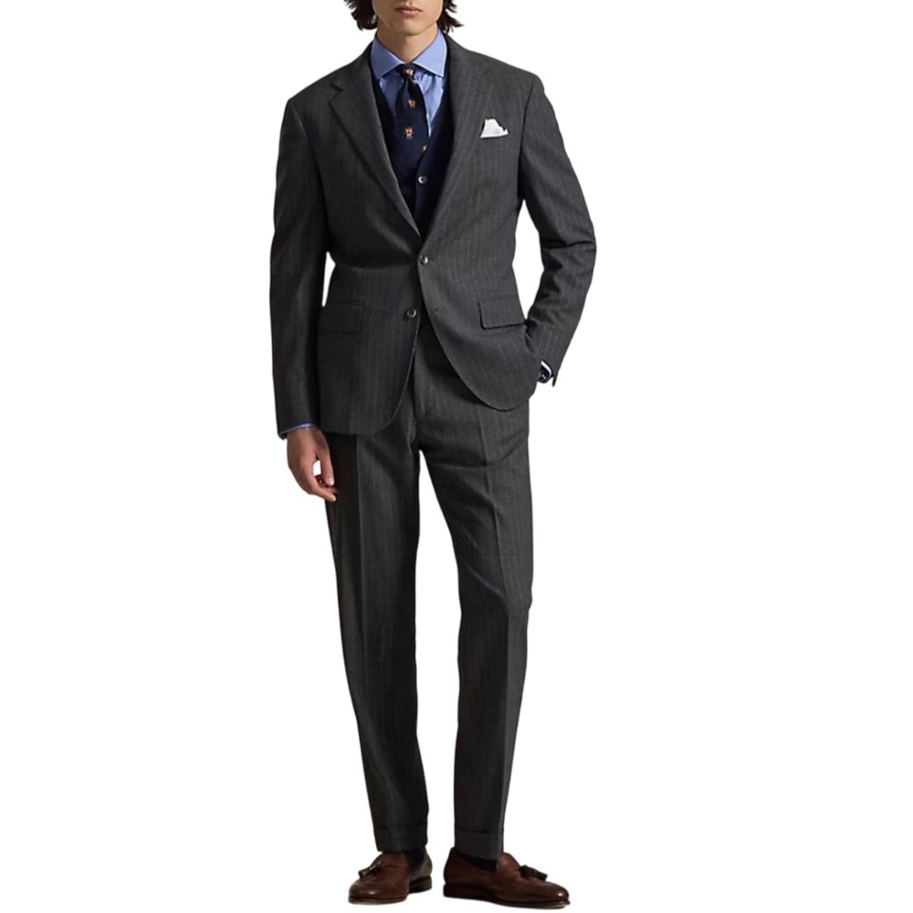 Polo Ralph Lauren Mens Suit Size 42 Modern Fit Gray Pinstripe Cuffed Trouser